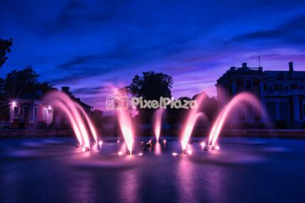 Illuminated Fountain at Kadriorg Palace, Tallinn - Nighttime Light Show in Historic Park